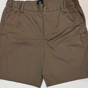 Brown Cotton Stretch Flat Front Men’s Shorts Elastic Waist Casual Size M